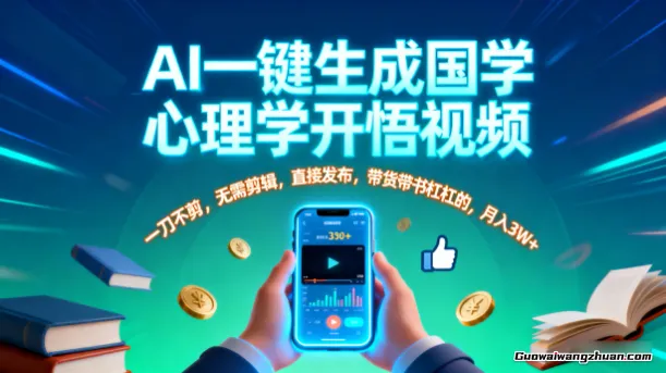AI一键生成国学心理学开悟视频，一刀不剪，无需剪辑，直接发布，带货带书杠杠的，月入3W+