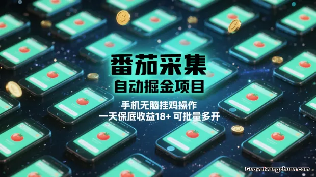 番茄采集全自动掘金项目，手机无脑挂鸡操作，一天保底收益18+，可批量多开