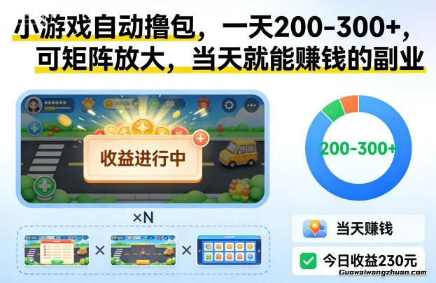 小游戏自动撸包，一天200-300+，可矩阵放大，当天就能賺钱的副业【揭秘】