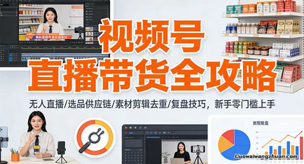 视频号直播带货全攻略：无人直播/选品供应链/素材剪辑去重/复盘技巧，零门槛上手