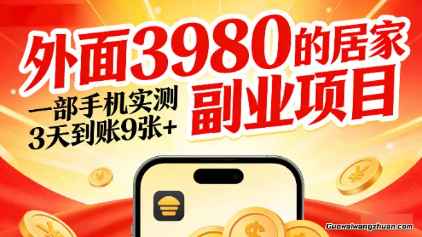 外面3980的居家副业项目，一部手机实测3天到账9张+