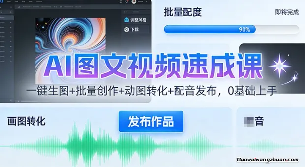 AI图文视频速成课：一键生图+批量创作+动图转化+配音发布，0基础上手
