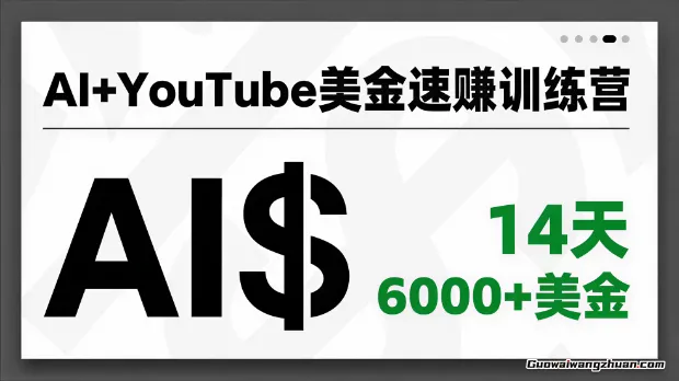 AI+YouTube美金速赚训练营，AI量产、爆款公式、急速变现、独家视野，14天创收6000+美金