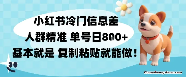 小红书冷门信息差项目，人群精准，单号日入多张，基本就是复制粘贴就能做