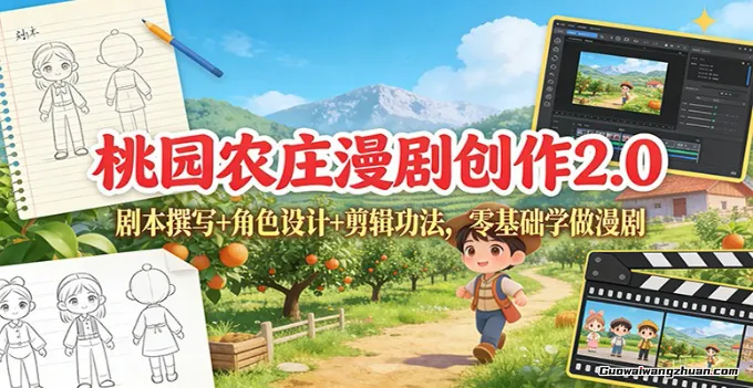 桃园农庄漫剧创作2.0：剧本撰写+角色设计+剪辑功法，零基础学做漫剧