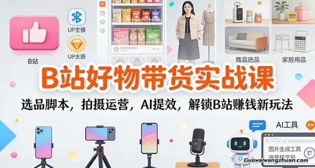 B站好物带货实战课：选品脚本，拍摄运营，AI提效，解锁B站赚钱新玩法，实现UP主月入过万