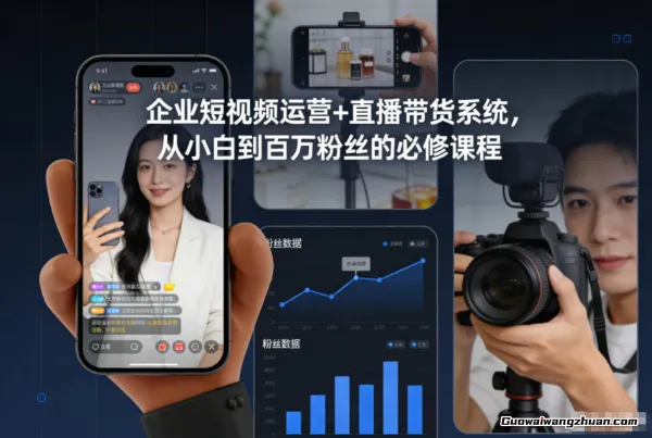 企业短视频运营+直播带货系统，从小白到百万粉丝的必修课程
