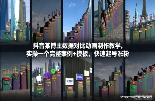 抖音某博主数据对比动画制作教学，实操完整案例+模板，快速起号涨粉