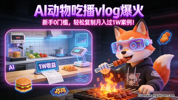 AI动物吃播vlog爆火：新手0门槛，轻松复制月入过1W案例！