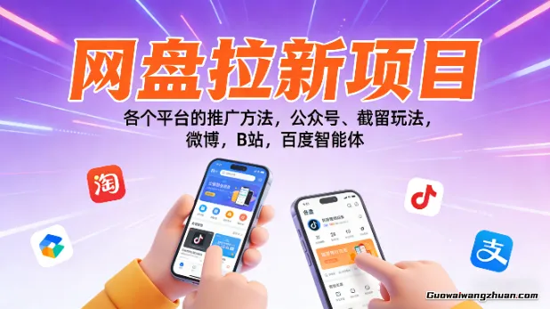 网盘拉新项目：各个平台的推广方法，公众号、截留玩法，微博，B站，百度智能体