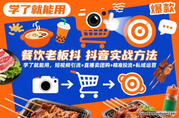 餐饮老板抖音实战方法，学了就能用，短视频引流+直播卖团购+精准投流+私域运营