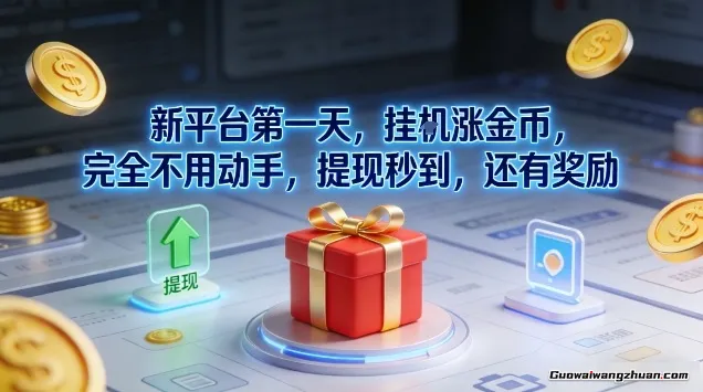 新平台第一天，挂G涨金币，完全不用动手，提现秒到，还有奖励