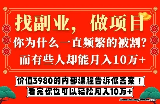 价值3980的网创内部课程，告诉你互联网创业月入10个W的秘密【揭秘】