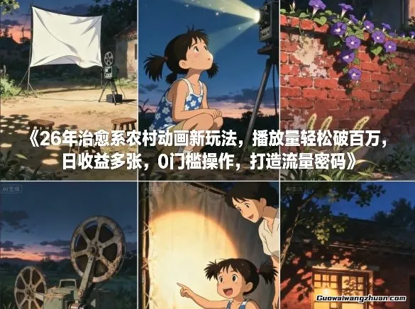 26年治愈系农村动画新玩法，播放量轻松破百万，日收益多张，0门槛操作，打造流量密码