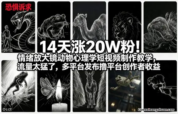 14天涨20W粉！情绪放大镜动物心理学短视频制作教学，流量太猛了，多平台发布撸平台创作者收益