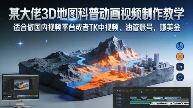 某大佬3D地图科普动画视频制作教学，适合做国内视频平台或者TK中视频、油管账号，赚美金