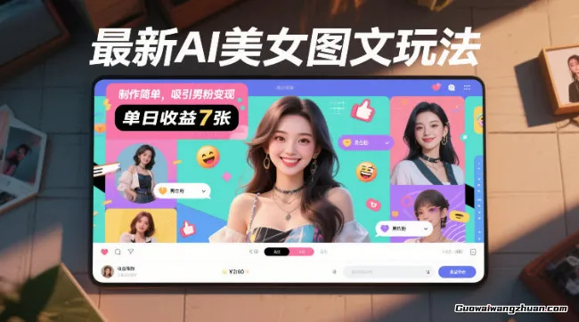 全新AI美女图文玩法，制作简单，吸引男粉变现，单天收益7张
