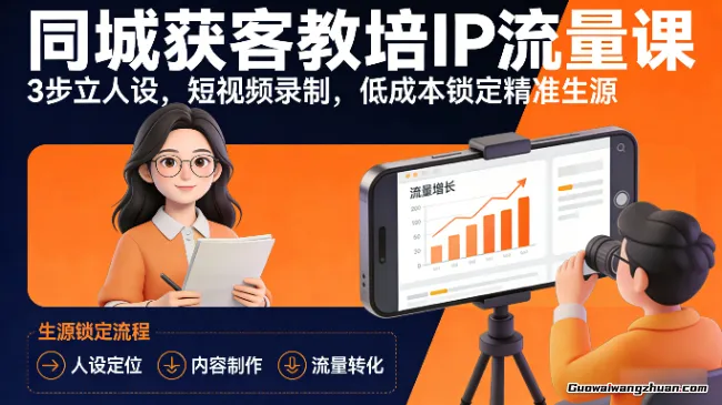 同城获客教培IP流量课：3步立人设，短视频录制，低成本锁定精准生源