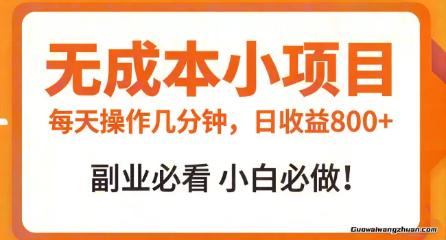 低成本小项目，每天操作几分钟，真实日收益800+ 副业必看，小白必做！