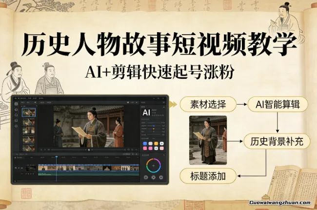 历史人物故事短视频教学，AI+剪辑制作历史人物题材短视频，快速起号涨粉