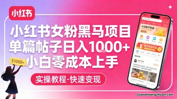 小红书女粉黑马项目，单篇帖子日收益1k+，小白轻松上手