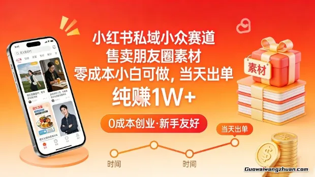 小红书私域小众赛道，售卖朋友圈素材，零门款小白可做，当天出单，月入1W+