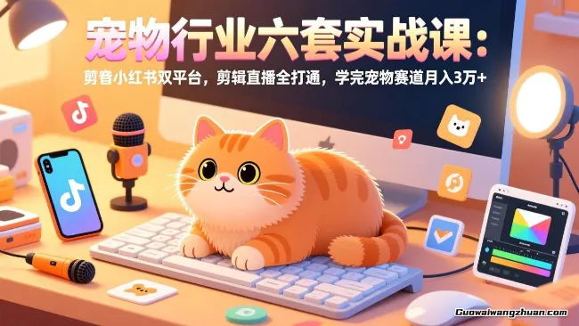 宠物行业六套实战课：抖音小红书双平台，剪辑直播全打通，学完宠物赛道月入3万+