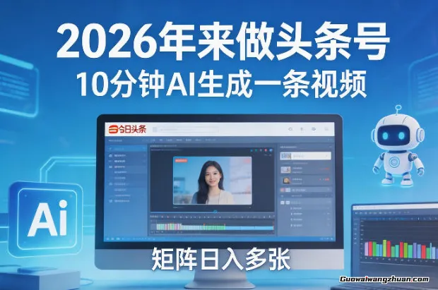 2026年来做头条号，10分钟AI生成一条视频，矩阵日收益多张