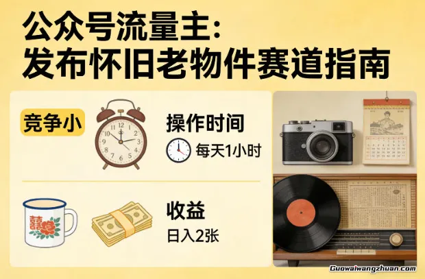 公众号流量主之发布怀旧老物件赛道，竞争小，每天操作1小时，日收益2张