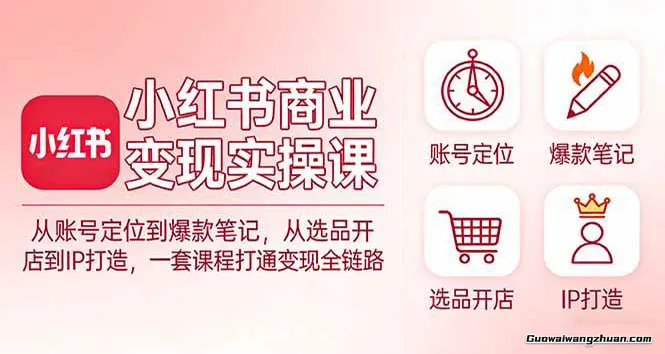 小红书商业变现实操课：从账号定位到爆款笔记，从选品开店到IP打造，一套课程打通变现全链路