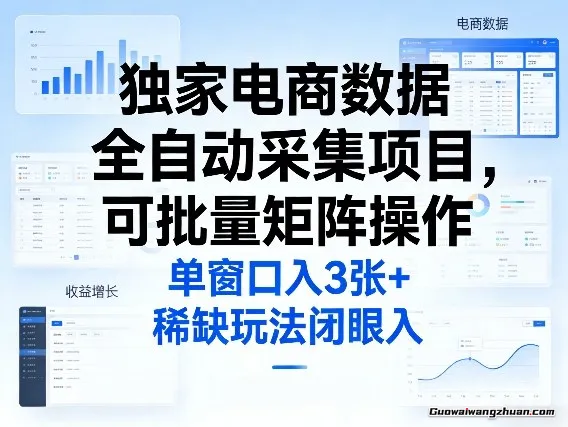 电商数据全自动采集项目，可批量矩阵操作，单窗口一天3张+，稀缺玩法闭眼入
