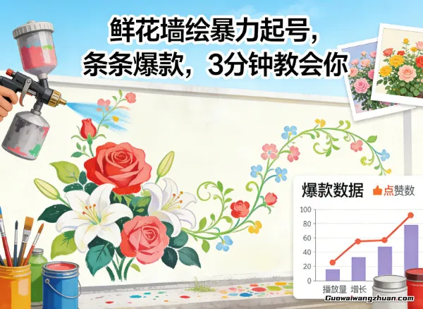 走进治愈的世界，鲜花墙绘快速起号，条条爆款，3分钟教会你