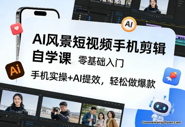 AI风景短视频手机剪辑自学课，零基础入门，手机实操+AI提效，轻松做爆款