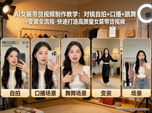 AI女装带货视频制作教学,对镜自拍、口播、跳舞、变装全流程,快速打造高质量女装带货视频