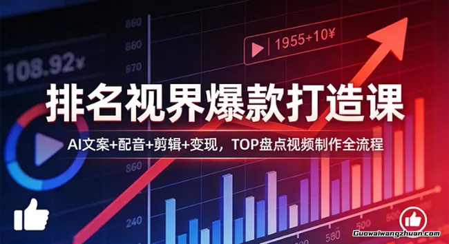 排名视界爆款打造课：AI文案+配音+剪辑+变现，TOP盘点视频制作全流程