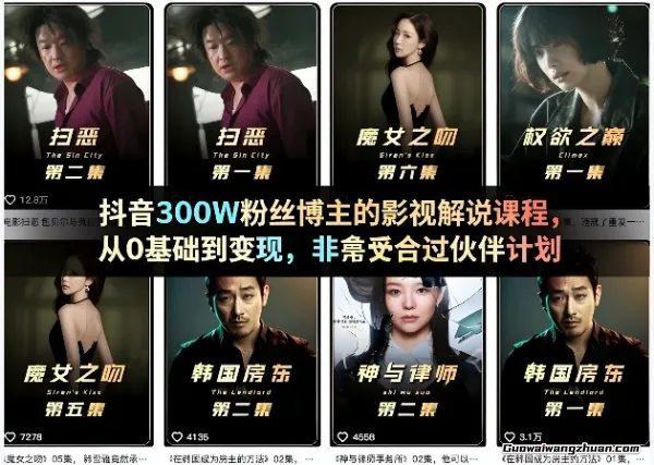 抖音300W粉丝博主的影视解说课程，从0基础到变现，非常适合过伙伴计划