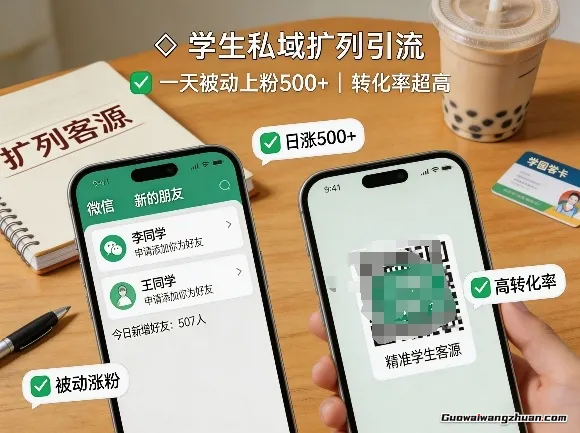 学生私域扩列引流，一天被动上粉500+，转化率超高