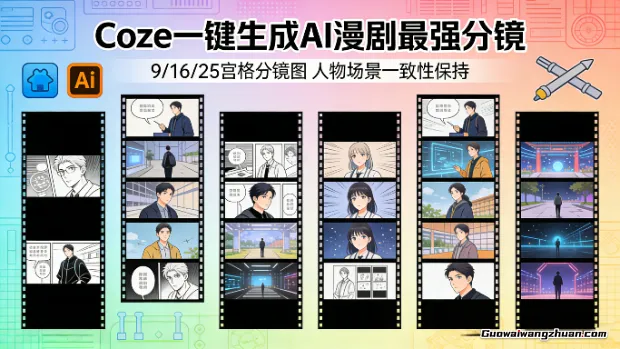 Coze一键生成AI漫剧最强分镜，9/16/25宫格分镜图，人物场景一致性保持