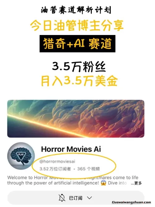 油管赛道解析计划！猎奇+AI赛道，3.5万粉丝月创收3.5万美金