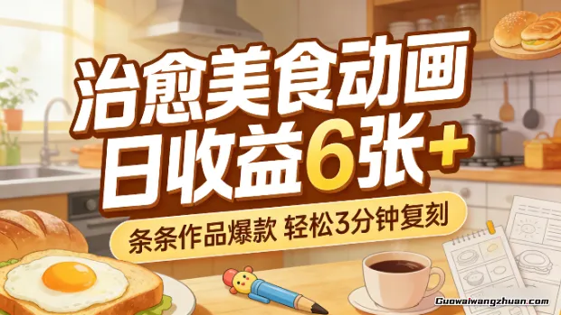 治愈美食动画，日收益6张+，条条作品爆款，轻松3分钟复刻，当下爆火玩法，保姆级拆解教程