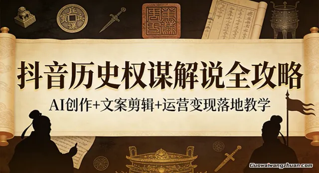 抖音历史权谋解说全攻略：AI创作+文案剪辑+运营变现落地教学