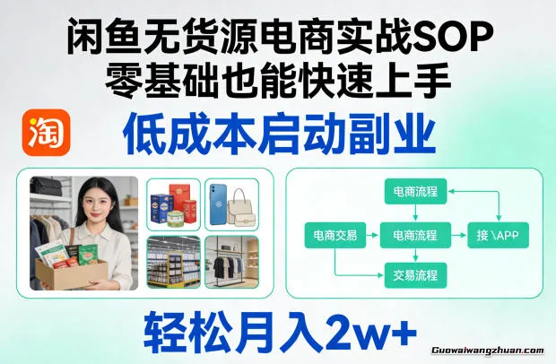 闲鱼无货源电商实战SOP，零基础也能快速上手，低成本启动副业，轻松月创收2w+
