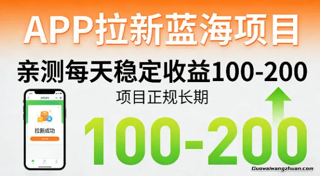 APP拉新蓝海项目，亲测每天稳定收益100-200，项目正规长期