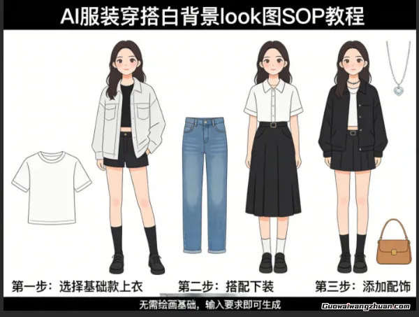 AI服装穿搭白背景look图SOP教程，不用会画画，提几句具体要求，AI就能还你一个奇迹