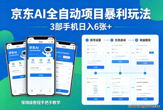 京东AI全自动项目玩法，3部手机单日6张+，保姆级教程手把手教学