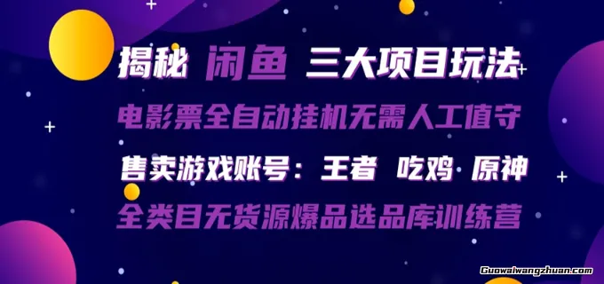 闲鱼三种玩法：全自动电影票，售卖游戏账号，爆品选品库训练营