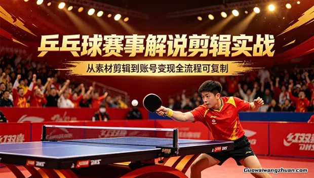 乒乓球赛事解说剪辑实战，从素材剪辑到账号变现全流程可复制