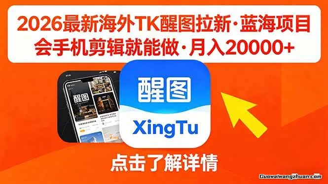 26年海外Tk醒图拉新，蓝海项目会手机剪辑就可以做，月创收2w+