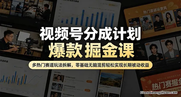 视频号分成计划爆款掘金课：多热门赛道玩法拆解，零基础无脑混剪轻松实现长期被动收益