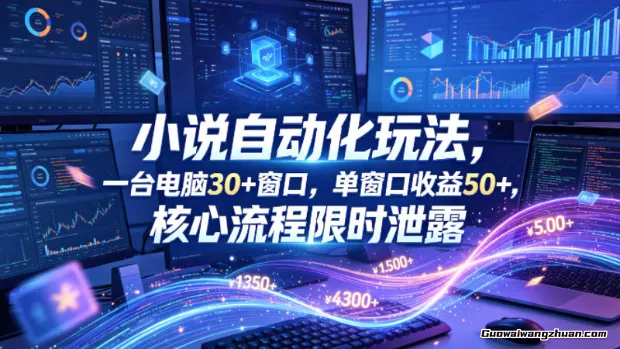 小说自动化玩法，一台电脑30+窗口，单窗口收益50+，核心流程限时泄露